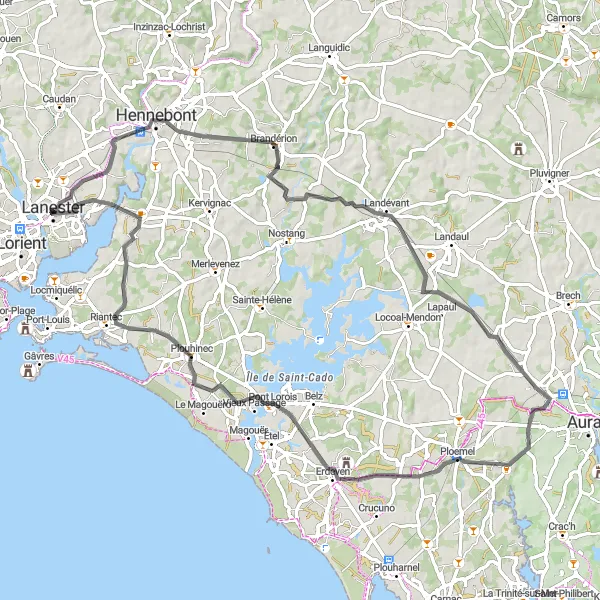 Map miniature of "Historic Villages and Stunning Landscapes" cycling inspiration in Bretagne, France. Generated by Tarmacs.app cycling route planner