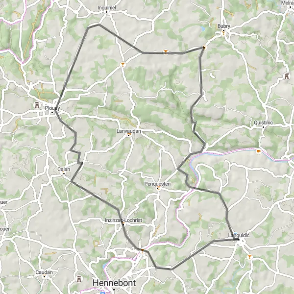 Miniature de la carte de l'inspiration cycliste "Boucle de Languidic" dans la Bretagne, France. Générée par le planificateur d'itinéraire cycliste Tarmacs.app