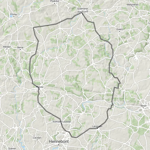 Miniature de la carte de l'inspiration cycliste "Parcours des villages bretons" dans la Bretagne, France. Générée par le planificateur d'itinéraire cycliste Tarmacs.app