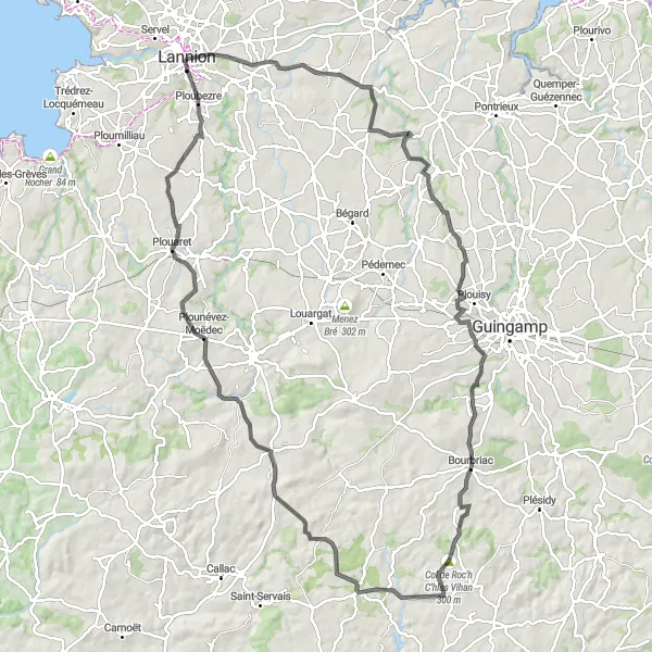 Map miniature of "Lannion to Ploubezre Circuit" cycling inspiration in Bretagne, France. Generated by Tarmacs.app cycling route planner