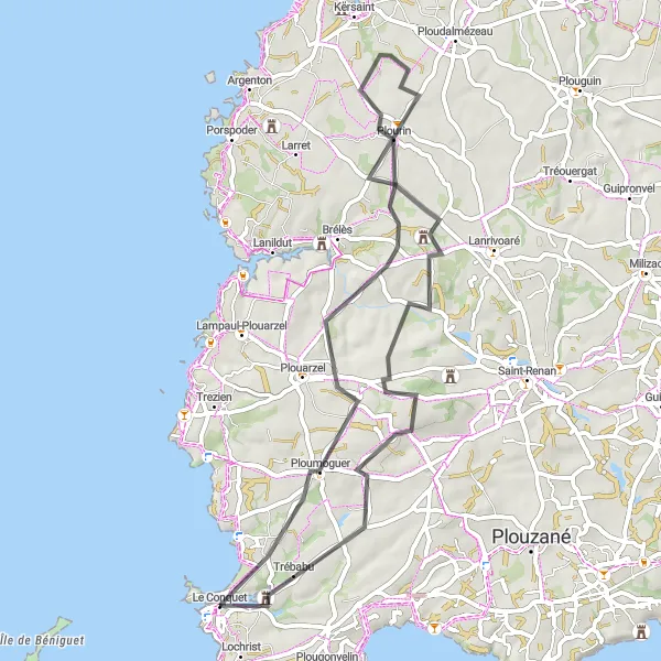 Map miniature of "Le Conquet to Le Croaë Round Trip" cycling inspiration in Bretagne, France. Generated by Tarmacs.app cycling route planner