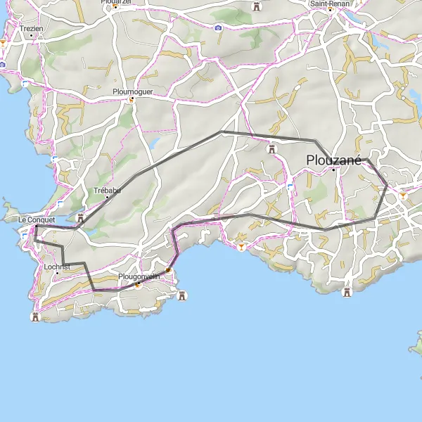 Map miniature of "Short Road Cycling Route near Le Conquet" cycling inspiration in Bretagne, France. Generated by Tarmacs.app cycling route planner