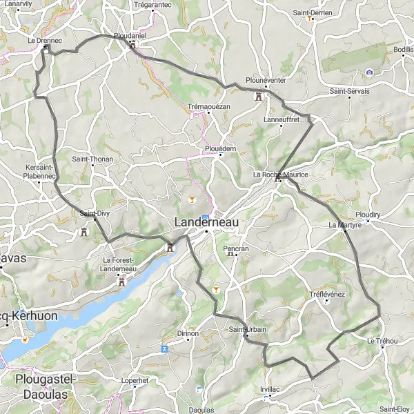 Miniature de la carte de l'inspiration cycliste "Les charmes de l'Ouest breton" dans la Bretagne, France. Générée par le planificateur d'itinéraire cycliste Tarmacs.app