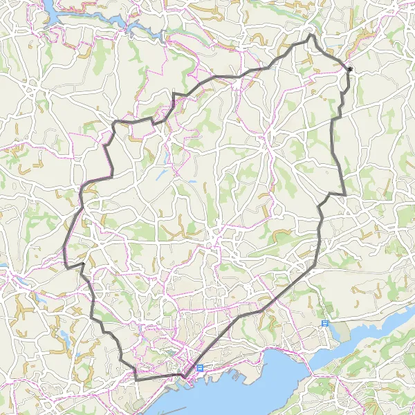 Miniature de la carte de l'inspiration cycliste "Boucle le long de la côte bretonne" dans la Bretagne, France. Générée par le planificateur d'itinéraire cycliste Tarmacs.app