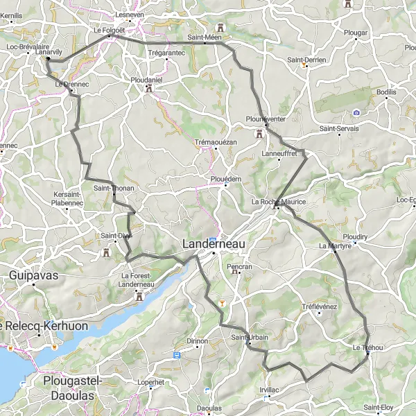 Map miniature of "The Historical Journey" cycling inspiration in Bretagne, France. Generated by Tarmacs.app cycling route planner