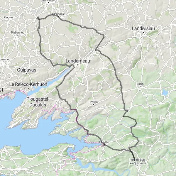 Miniature de la carte de l'inspiration cycliste "Boucle à vélo de route Le Drennec - Saint-Divy" dans la Bretagne, France. Générée par le planificateur d'itinéraire cycliste Tarmacs.app