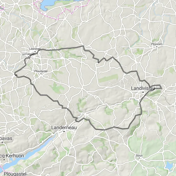 Map miniature of "Le Drennec and the Hidden Treasures of the Countryside" cycling inspiration in Bretagne, France. Generated by Tarmacs.app cycling route planner