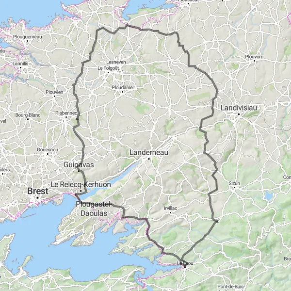 Map miniature of "Le Faou Loop" cycling inspiration in Bretagne, France. Generated by Tarmacs.app cycling route planner