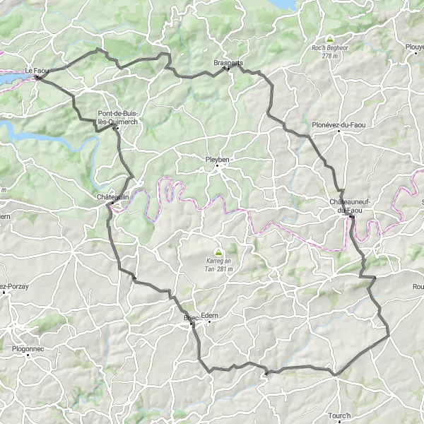 Map miniature of "Le Faou - Road route through Rumengol to Le Faou" cycling inspiration in Bretagne, France. Generated by Tarmacs.app cycling route planner