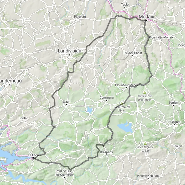 Map miniature of "Le Faou Mountain Challenge" cycling inspiration in Bretagne, France. Generated by Tarmacs.app cycling route planner