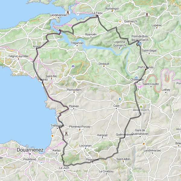 Map miniature of "Le Faou - Road route through Port-Launay to Le Faou" cycling inspiration in Bretagne, France. Generated by Tarmacs.app cycling route planner