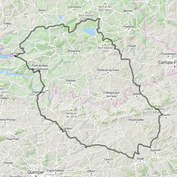 Map miniature of "Le Faou - Road route through Hanvec to Le Faou" cycling inspiration in Bretagne, France. Generated by Tarmacs.app cycling route planner