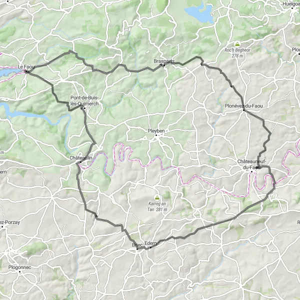 Map miniature of "The Ultimate Road Cycling Adventure near Le Faou" cycling inspiration in Bretagne, France. Generated by Tarmacs.app cycling route planner