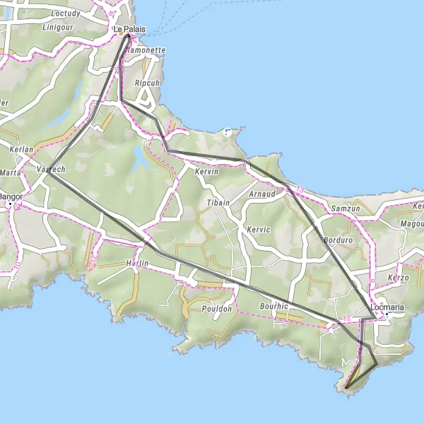 Miniature de la carte de l'inspiration cycliste "Bastion du Gouverneur Road Loop" dans la Bretagne, France. Générée par le planificateur d'itinéraire cycliste Tarmacs.app