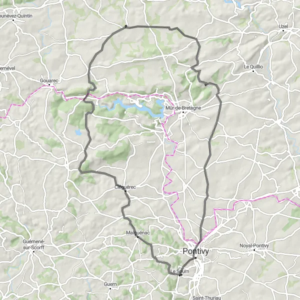 Miniature de la carte de l'inspiration cycliste "Circuit de Pontivy" dans la Bretagne, France. Générée par le planificateur d'itinéraire cycliste Tarmacs.app