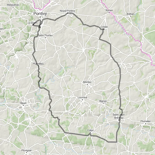 Miniature de la carte de l'inspiration cycliste "Le Tour de Morbihan" dans la Bretagne, France. Générée par le planificateur d'itinéraire cycliste Tarmacs.app