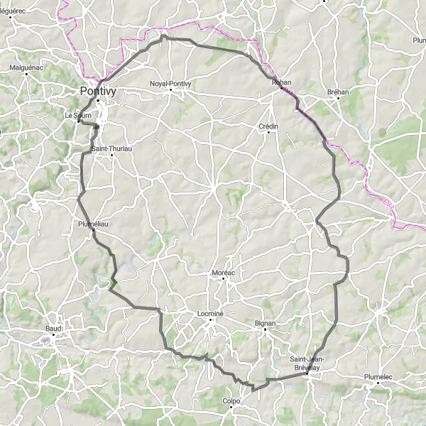 Miniature de la carte de l'inspiration cycliste "Tour Routier de Le Sourn à Signan" dans la Bretagne, France. Générée par le planificateur d'itinéraire cycliste Tarmacs.app