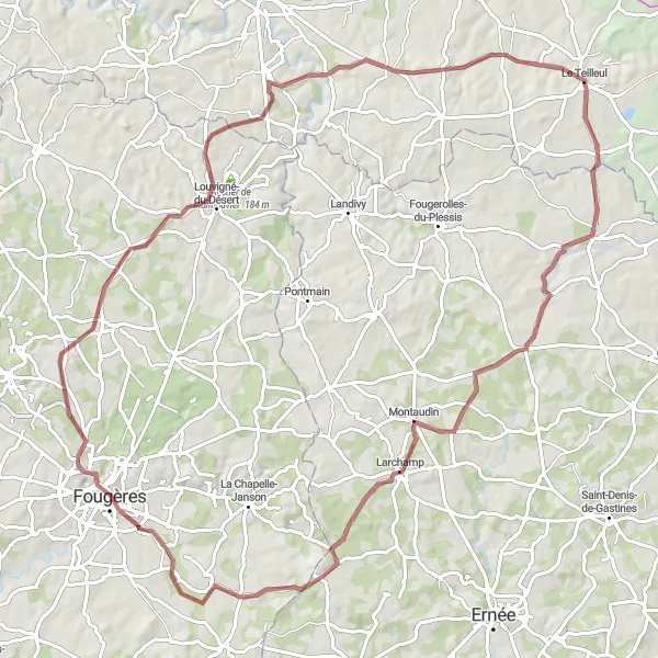 Miniature de la carte de l'inspiration cycliste "Tour de la vallée mystérieuse" dans la Bretagne, France. Générée par le planificateur d'itinéraire cycliste Tarmacs.app