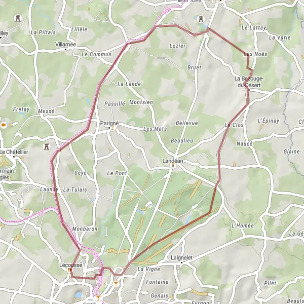 Miniature de la carte de l'inspiration cycliste "Tour de la Vieuville" dans la Bretagne, France. Générée par le planificateur d'itinéraire cycliste Tarmacs.app