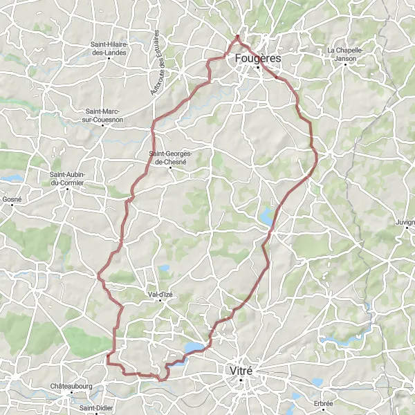 Miniature de la carte de l'inspiration cycliste "Randonnée au cœur de la nature" dans la Bretagne, France. Générée par le planificateur d'itinéraire cycliste Tarmacs.app