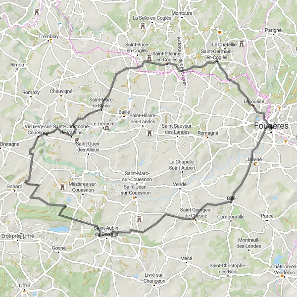 Miniature de la carte de l'inspiration cycliste "Virée culturelle en plein air" dans la Bretagne, France. Générée par le planificateur d'itinéraire cycliste Tarmacs.app