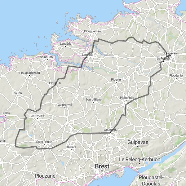 Miniature de la carte de l'inspiration cycliste "Escapade dans les Montagnes Noires" dans la Bretagne, France. Générée par le planificateur d'itinéraire cycliste Tarmacs.app