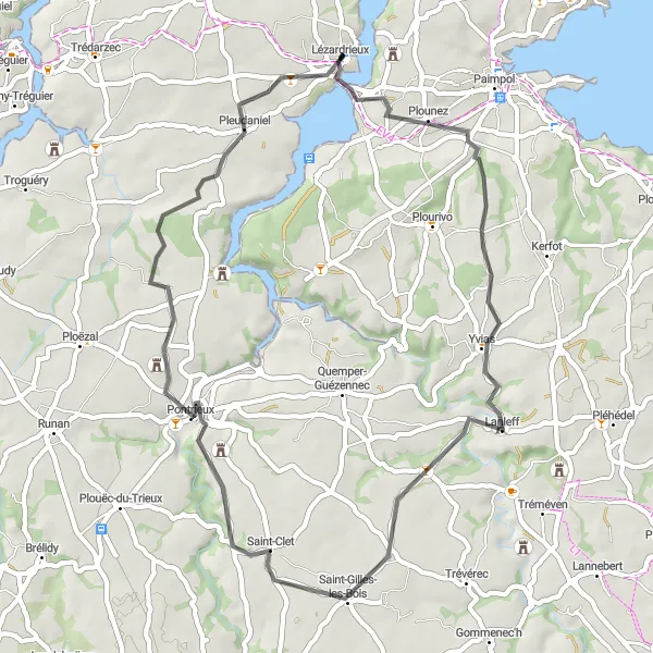 Miniature de la carte de l'inspiration cycliste "Parcours cycliste Lézardrieux - Pleudaniel" dans la Bretagne, France. Générée par le planificateur d'itinéraire cycliste Tarmacs.app