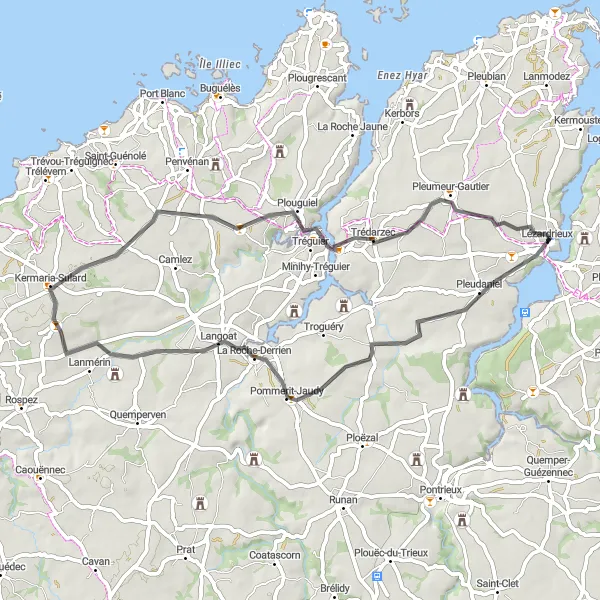 Map miniature of "Cultural Excursion" cycling inspiration in Bretagne, France. Generated by Tarmacs.app cycling route planner