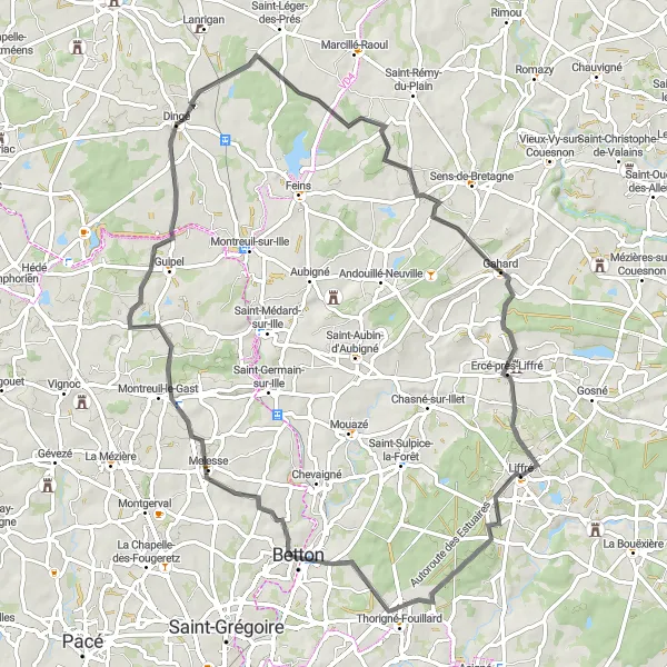 Miniature de la carte de l'inspiration cycliste "Le tour des villages authentiques de Bretagne" dans la Bretagne, France. Générée par le planificateur d'itinéraire cycliste Tarmacs.app