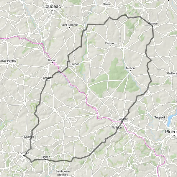 Map miniature of "The Locminé to Bignan Adventure" cycling inspiration in Bretagne, France. Generated by Tarmacs.app cycling route planner