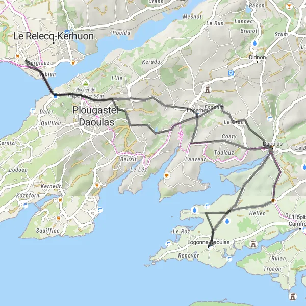 Miniature de la carte de l'inspiration cycliste "La Campagne Bretonne" dans la Bretagne, France. Générée par le planificateur d'itinéraire cycliste Tarmacs.app