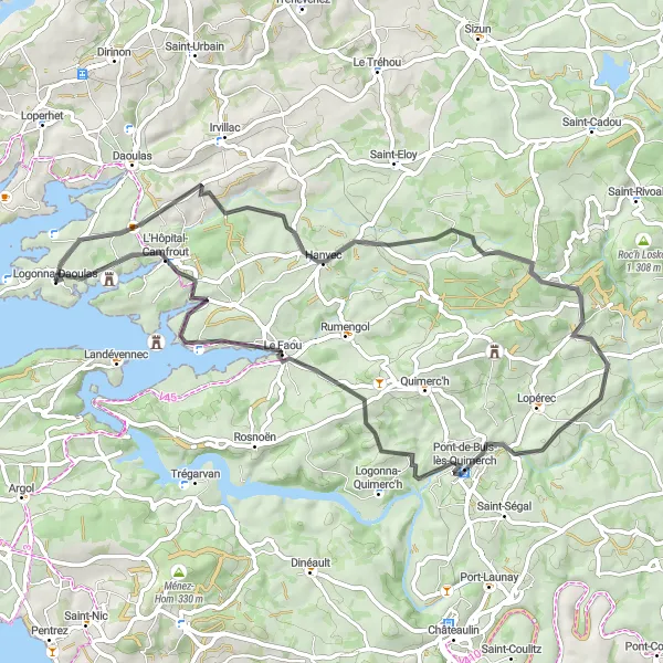 Map miniature of "Historical Heritage Ride" cycling inspiration in Bretagne, France. Generated by Tarmacs.app cycling route planner