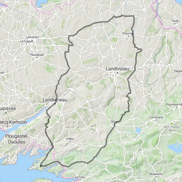 Miniature de la carte de l'inspiration cycliste "Les Chemins de la Côte Bretonne" dans la Bretagne, France. Générée par le planificateur d'itinéraire cycliste Tarmacs.app