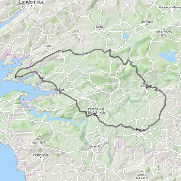 Map miniature of "Breton Countryside Cycling" cycling inspiration in Bretagne, France. Generated by Tarmacs.app cycling route planner