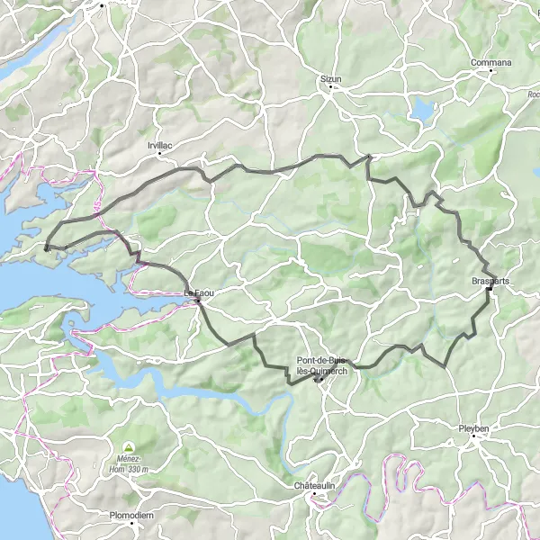 Map miniature of "Logonna-Daoulas to Logonna-Daoulas via Saint-Eloy" cycling inspiration in Bretagne, France. Generated by Tarmacs.app cycling route planner