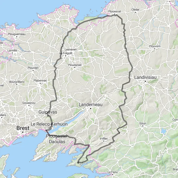 Map miniature of "The Coastal Adventure" cycling inspiration in Bretagne, France. Generated by Tarmacs.app cycling route planner