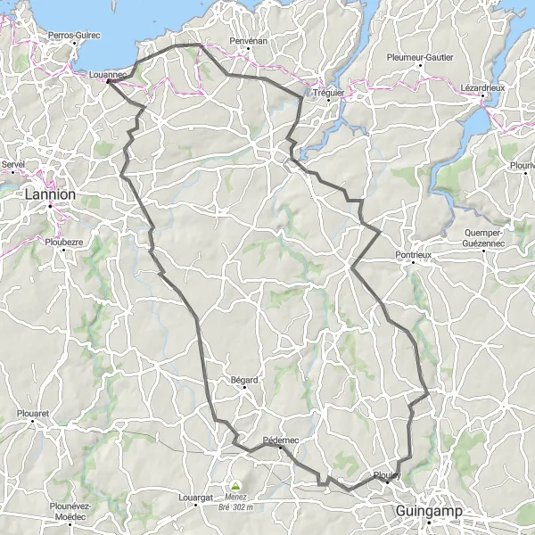Miniature de la carte de l'inspiration cycliste "Parcours côtier de Louannec" dans la Bretagne, France. Générée par le planificateur d'itinéraire cycliste Tarmacs.app