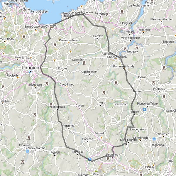 Map miniature of "Louannec to Tonquédec Loop" cycling inspiration in Bretagne, France. Generated by Tarmacs.app cycling route planner