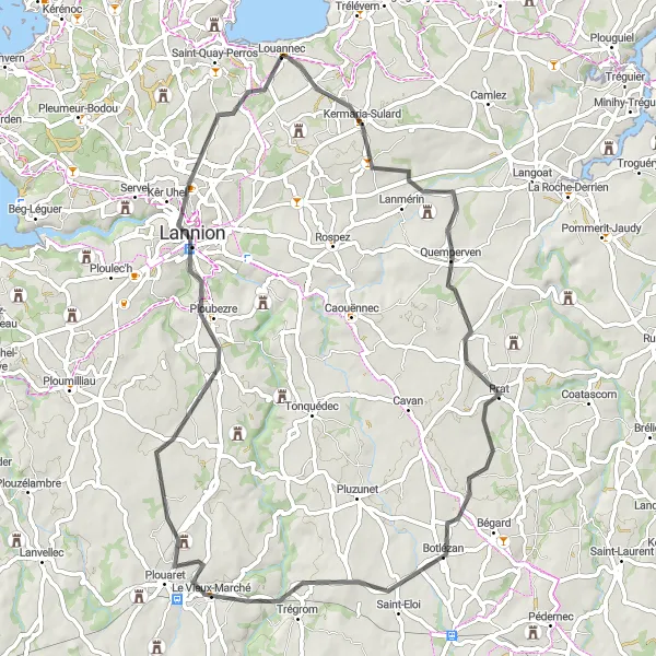 Map miniature of "Louannec to Kermaria-Sulard Loop" cycling inspiration in Bretagne, France. Generated by Tarmacs.app cycling route planner