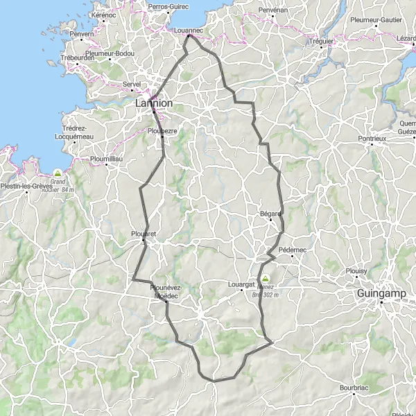 Miniature de la carte de l'inspiration cycliste "Exploration entre Trieux et Leguer" dans la Bretagne, France. Générée par le planificateur d'itinéraire cycliste Tarmacs.app