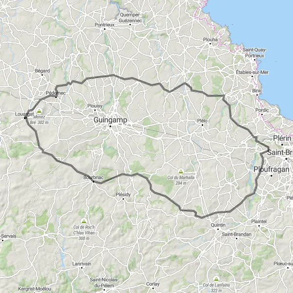 Miniature de la carte de l'inspiration cycliste "Voyage en Campagne" dans la Bretagne, France. Générée par le planificateur d'itinéraire cycliste Tarmacs.app