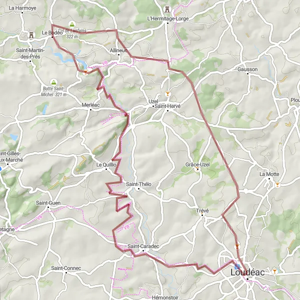 Miniature de la carte de l'inspiration cycliste "Les Chemins Sauvages" dans la Bretagne, France. Générée par le planificateur d'itinéraire cycliste Tarmacs.app