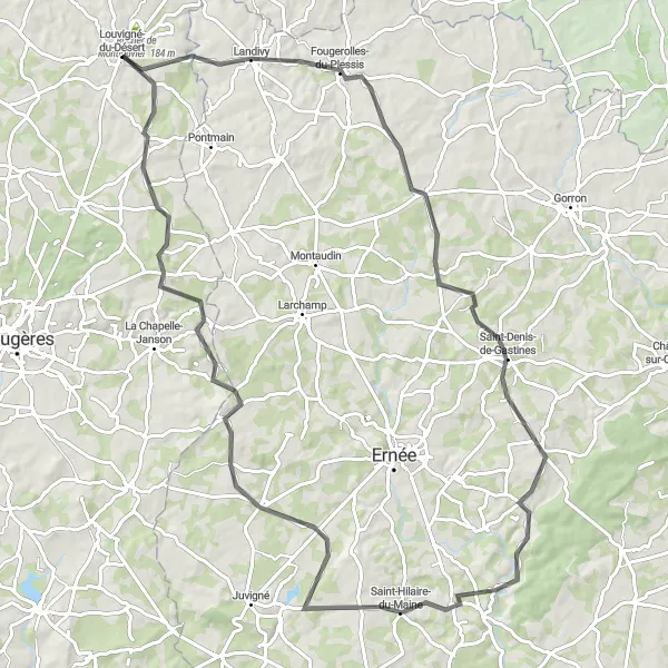 Map miniature of "The Landivy Loop" cycling inspiration in Bretagne, France. Generated by Tarmacs.app cycling route planner