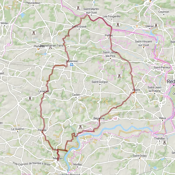 Miniature de la carte de l'inspiration cycliste "Aventure gravel vers Château de l'Etier" dans la Bretagne, France. Générée par le planificateur d'itinéraire cycliste Tarmacs.app