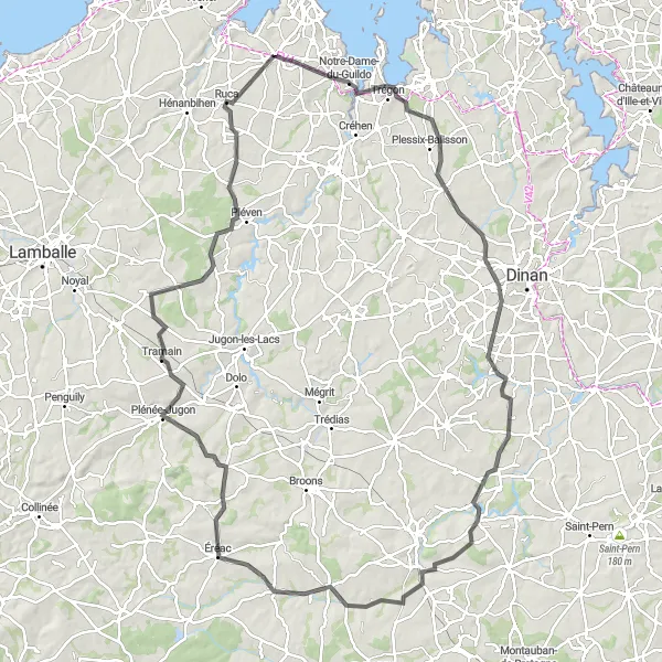 Map miniature of "The Grandfather's View Road" cycling inspiration in Bretagne, France. Generated by Tarmacs.app cycling route planner