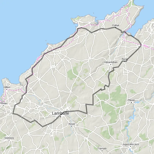 Map miniature of "Coastal Road Adventure" cycling inspiration in Bretagne, France. Generated by Tarmacs.app cycling route planner