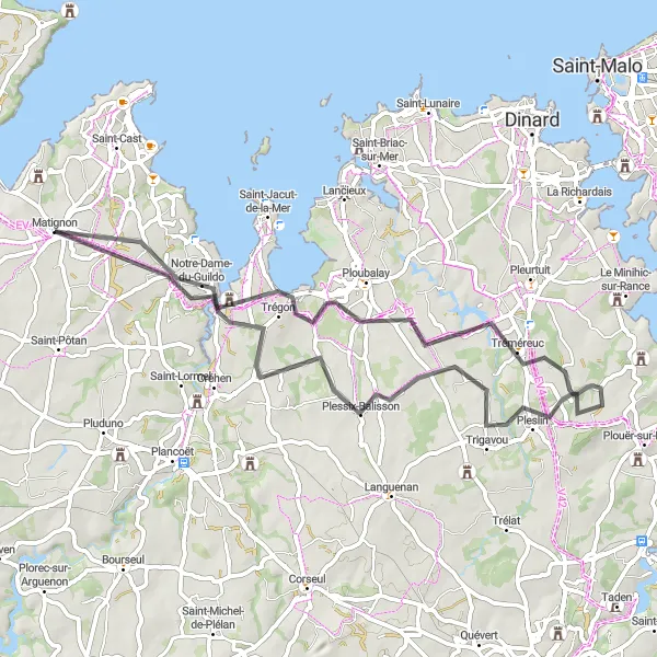 Map miniature of "Scenic Countryside Loop" cycling inspiration in Bretagne, France. Generated by Tarmacs.app cycling route planner