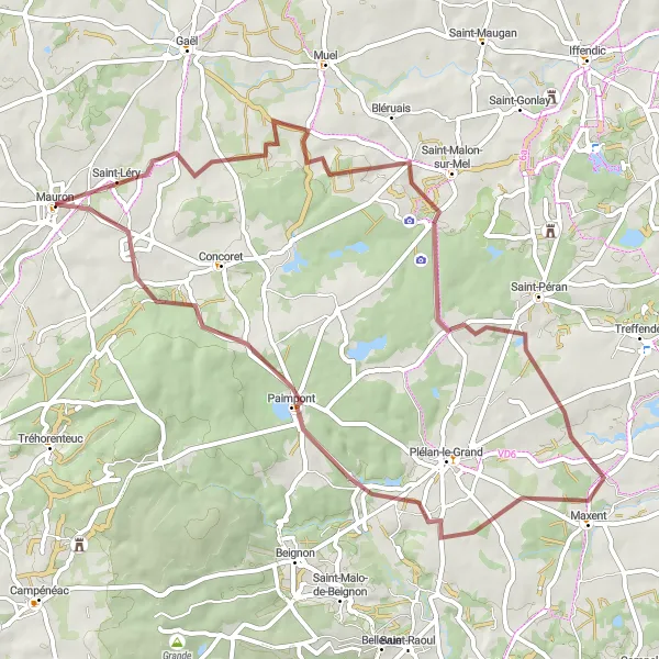 Miniature de la carte de l'inspiration cycliste "Exploration de la Forêt de Paimpont" dans la Bretagne, France. Générée par le planificateur d'itinéraire cycliste Tarmacs.app