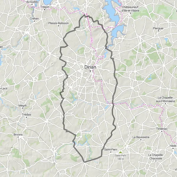 Miniature de la carte de l'inspiration cycliste "Les collines de Bretagne" dans la Bretagne, France. Générée par le planificateur d'itinéraire cycliste Tarmacs.app