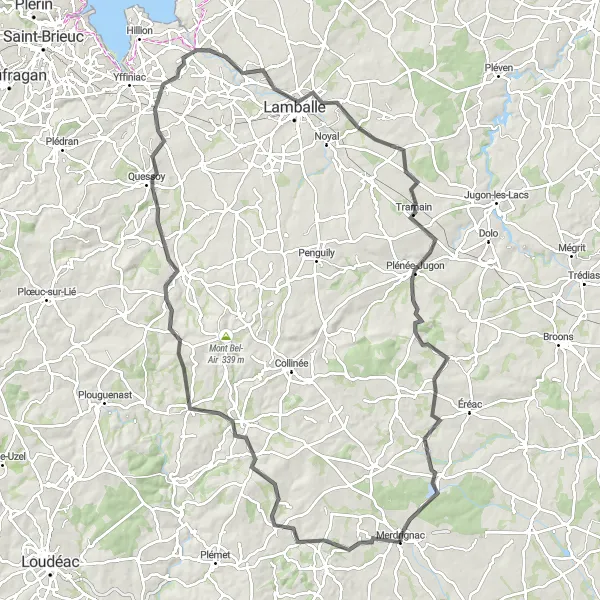 Map miniature of "Laurenan Loop" cycling inspiration in Bretagne, France. Generated by Tarmacs.app cycling route planner